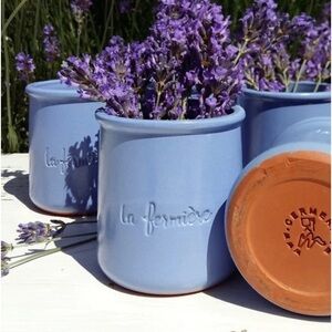 La Fermiere small French crock pots set of 4 lavender color, great for candles!
